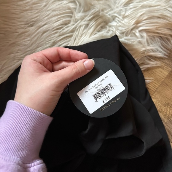 NOOKIE Chloe Lace Off The Shoulder Midi Dress In Black - Picture 5 of 5